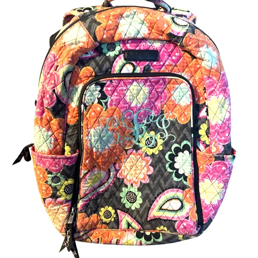 VERA BRADLEY CAMPUS BACKPACK ZIGGY ZINNIA PATTERN EMBROIDRY 15X15" SHOWS WEAR